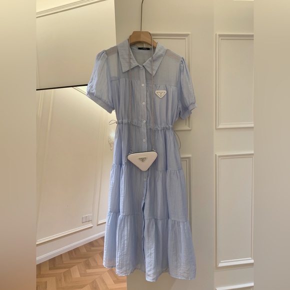 Meet the Posher Dresses & Skirts - Prada Adjustable Drawstring Belly-restricting Blue Dress